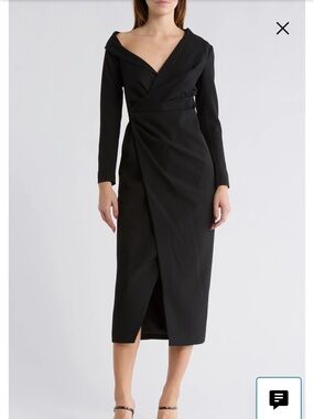 A.L.C. Black Long-Sleeve Off-Shoulder Wrap Midi Dress